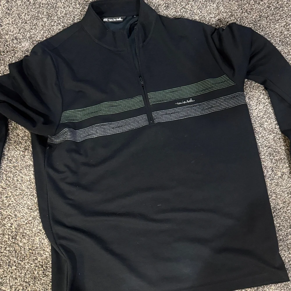 Travis Mathew Black Quarter-Zip Pullover with Stripes - Picture 1 of 3